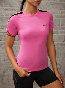 SHEIN Sport Studio Women's Summer Casual Contrast Color Raglan Sleeve Quick-Dry Sports T-Shirt