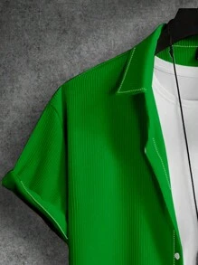 Manfinity Homme 2 件套男士休闲纯色短袖衬衫和短裤套装 - 綠色 - 查看 4