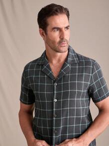 EverLounge 男士格子短袖衬衫和裤子两件套家居服套装 - 黑色 - 查看 5