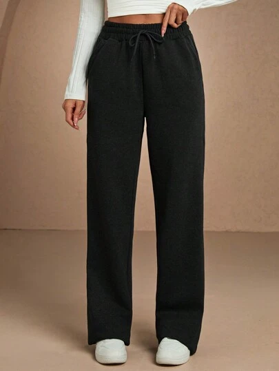 SHEIN Tall Solid Color Drawstring Pocket Casual Straight Leg Sweatpants
