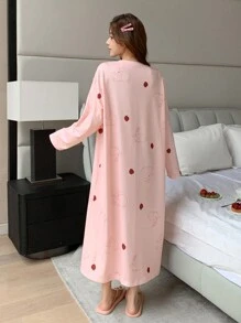 DAZY Cartoon Rabbit Print Loose Nightgown Pajama - Pink - View 2