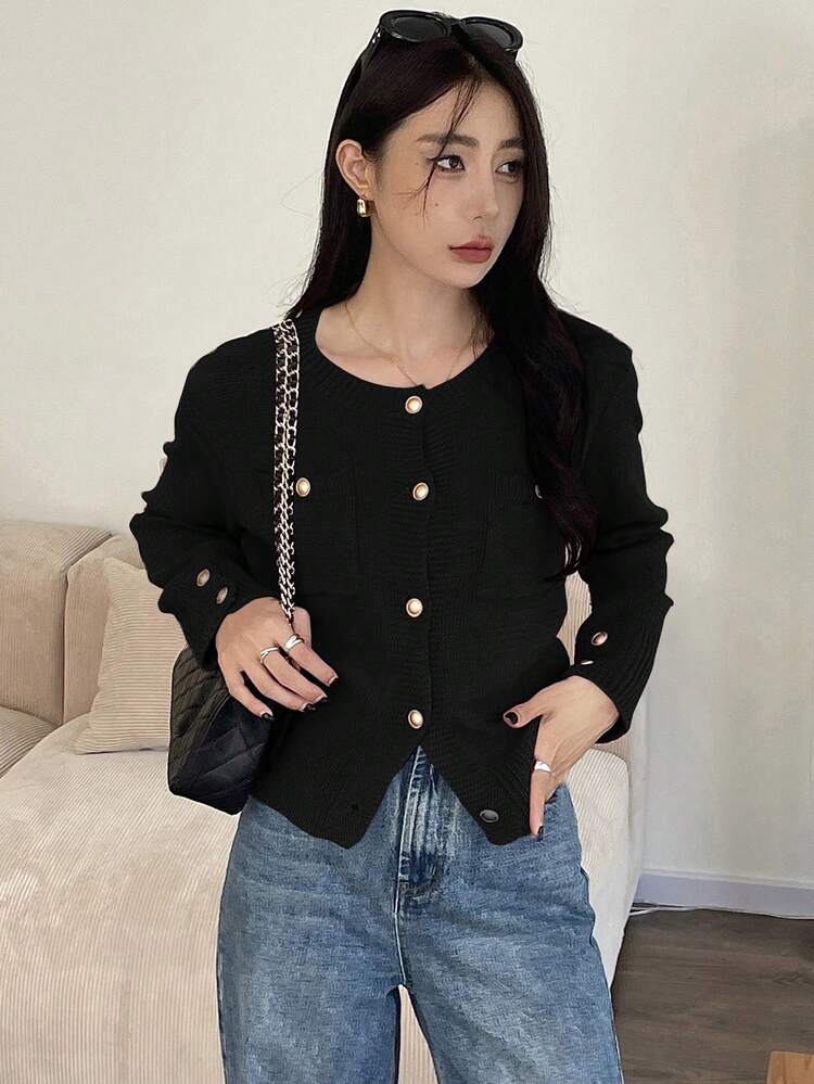 Women's Solid Front Button Long Sleeve Pocket Minimalist Blouse, Casual Everyday Wear,Fall Clothes Jacket