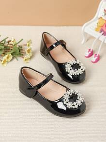 1 双韩版秋冬女童珍珠平底鞋 - 黑色 - 查看 1