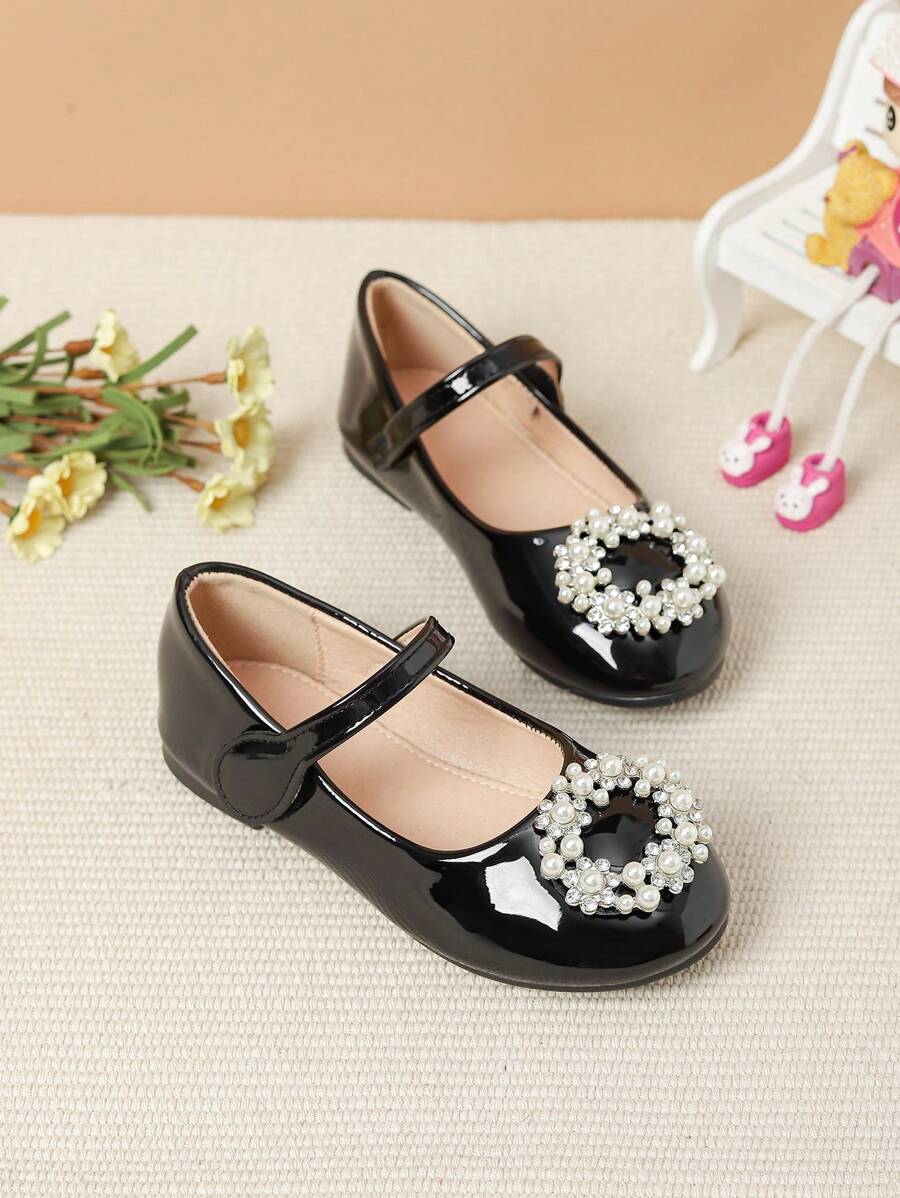 1 双韩版秋冬女童珍珠平底鞋 - 黑色 - 查看 1