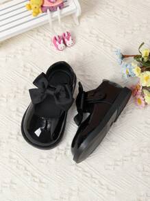 Kids Bowknot Soft Sole Leather Shoes For Girls, British Style, Autumn/Winter