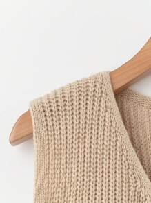 Franclia 大码女式休闲纯色 V 领纽扣装饰罗纹针织毛衣背心，适合冬季 - 杏色 - 查看 3