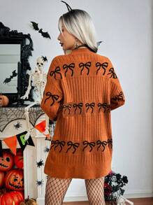 Chiquease Casual Ribbed Bow Decor Cardigan, Autumn/Winter - Coffee Brown - View 2