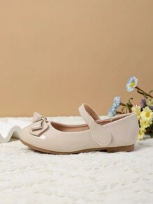 秋冬女童休闲蝴蝶结平底鞋 - 杏色 - 查看 4