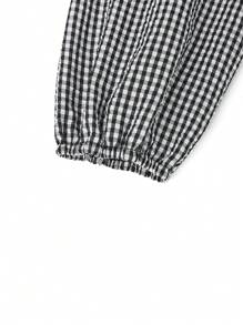 Celure Plus Size Round Neck Long Sleeve Checked Casual Shirt - Black and White - View 5