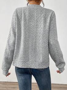 SHEIN LUNE Jaqueta Bomber de Estilo Esportivo Feminina, Tecido com Textura Jacquard, Casual, Adequada para Roupas Esportivas, Casa, Uso Elegante de Rua, Outono/Inverno - Cinza - Visão 2