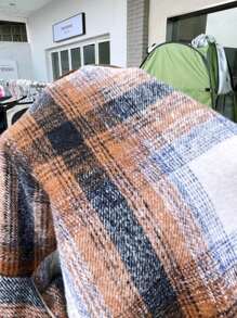 SHEIN LUNE Áo khoác ngoài thanh lịch, cổ bẻ, vải kẻ caro cổ điển, viền bất đối xứng, cài nút phía trước, mặc đi làm thường ngày, dành cho nữ, mùa thu/đông - Nhiều màu - Xem 8