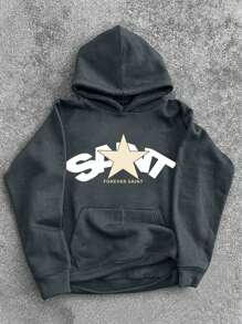 Manfinity EMRG Men's Casual Hooded Fleece Sweatshirt With Star And Letter Print