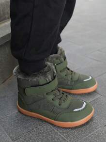 1 双儿童冬季雪地靴，保暖防滑，耐用户外靴，柔软舒适，用途广泛，女孩喜欢，男孩时尚 - 軍綠色 - 查看 3