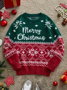 Manfinity VCAY Men's Knit Casual Loose Fit Graphic Color Block Designer Long Sleeve Pullover Sweater, Fashionable For Everyday Wear, Vacation, Boyfriend Gift, For Christmas