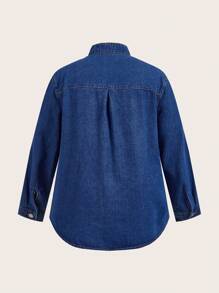 SHEIN CURVE+ 女式大码无弹力蓝色休闲 V 领牛仔上衣