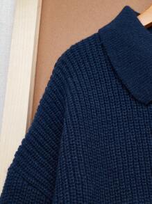 SHEIN TeenBoys 1pc Everyday Cozy Casual Warm Half Placket Collar Blue And White Striped Model Warm Sweater Back To School; Fall Clothing; Teen Boy Clothes; Teen Boy Jackets Autumn/Winter - Multicolor - View 3