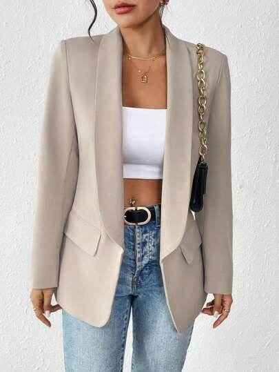 RosyDaze Women's Plain Shawl Collar Blazer For Commuting, Autumn Fall Cloth For Women