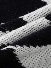 Chiquease Cárdigan casual holgado de mangas largas con patrón de rombos para mujer, otoño/invierno - Blanco y Negro - Ver 8