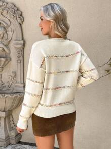 SHEIN LUNE New Year  Holiday Women Outfits White Sweater  Christmas Women Clothes  Women White Pullover Sweater For Christmas, Winter - White - View 2