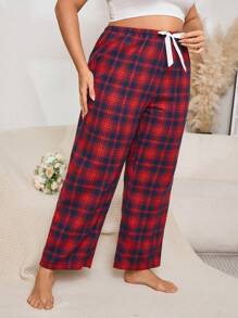Pantalones casuales minimalistas con diseño de cuadros y nudo delantero para mujer de talla grande, para uso diario