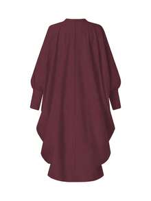 New Casual & Elegant Loose Batwing Sleeve Crew Neck Solid Color Plus Size Dress - Burgundy - View 2