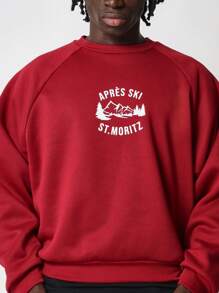 SUMWON Apres Ski St Moritz Mountain Scene Winter Sports Sweatshirt With Alpine Lodge Design Resort Wear Soft Lounge Pullover Loungewear Vacation Apparel - Burgundy - View 3