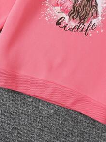 SHEIN Tween Girl Floral Print Pink Crew Neck Sweatshirt, Spring & Autumn - Watermelon Pink - View 5