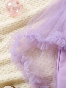 SHEIN Baby Girls 3D Floral Mesh Ruffle Jumpsuit Elegant Casual Cute Outfit, Autumn/Winter