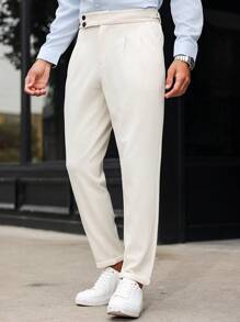 Manfinity Bizformal Pantalones de vestir lisos y con diseño sencillo para hombre con cierre de cremallera y pierna entallada plisada, pantalones de vestir de moda con silueta entallada, para regalos a esposo o novio