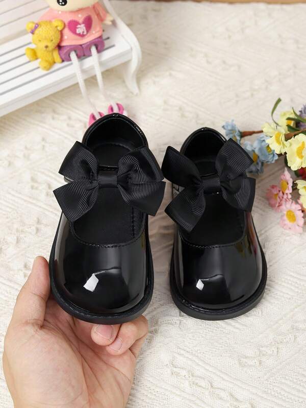 Zapatos de piel de suela blanda con moño para niñas, estilo británico, otoño/invierno
