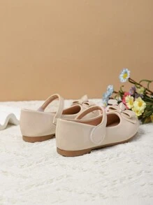 秋冬女童休闲蝴蝶结平底鞋 - 杏色 - 查看 3