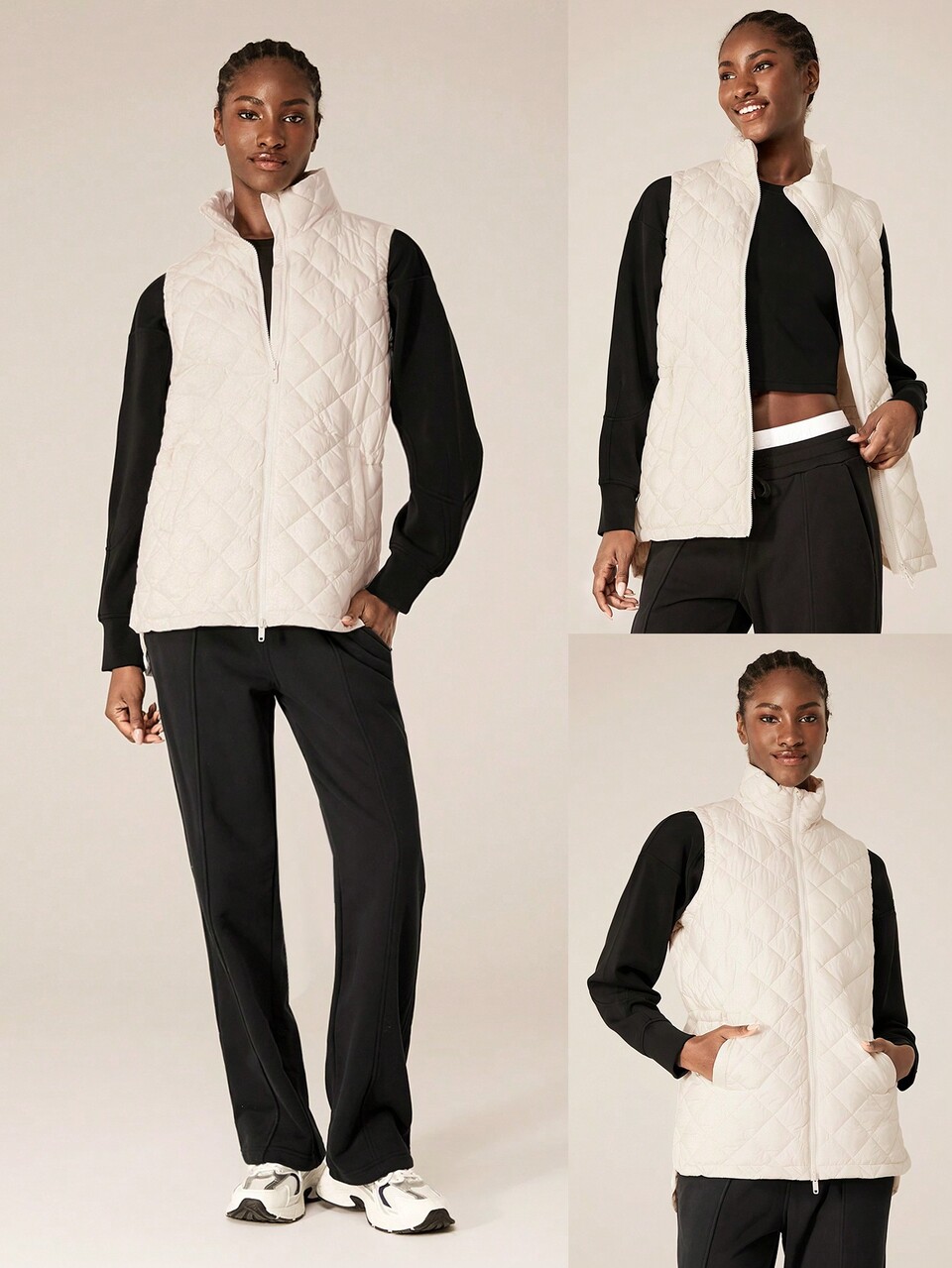 Lightweight Warm Matte Quilted Adjustable Buckle Waist High Collar Double Zipper Vest With Side Pockets Daily Casual Winter