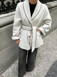 EURMUSE Urban Style Frenchie Cashmere Look Special Stitched Midi Women's Coat