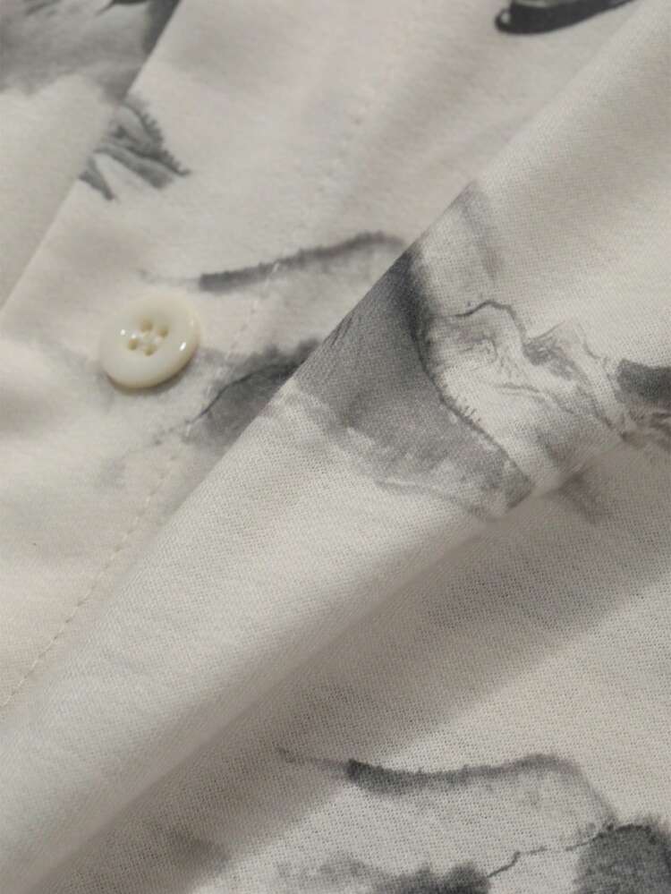 Chinese Style Ink Painting Pattern Loose Pajama Set