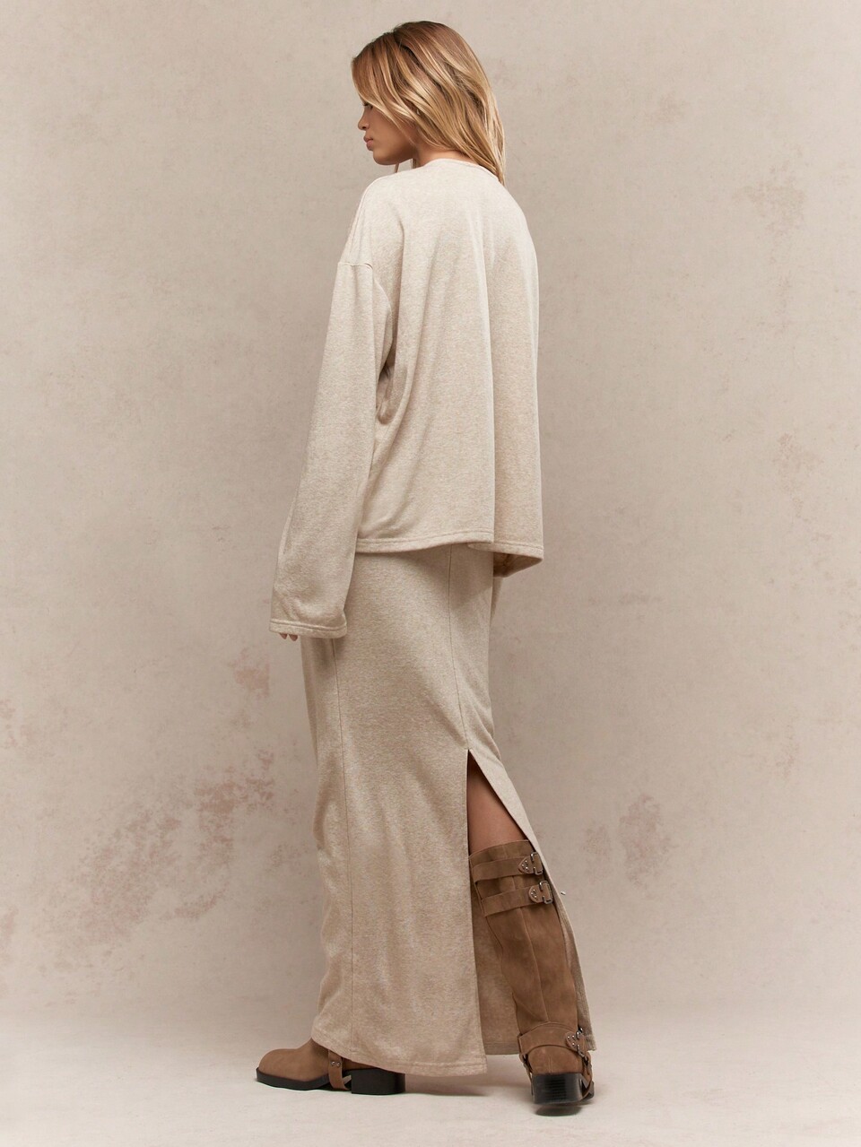 MISSGUIDED Knit V Neck Long Sleeves Oversized Loose Top And Maxi Skirt Two Piece Co-Ord Set