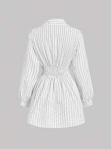 SHEIN MOD Plus Size Black White Stripe Print Cross-Wrap Ruffle Long Sleeve Women Dress,Business Women Clothes,Beach Women Outfits,Graduation Dress