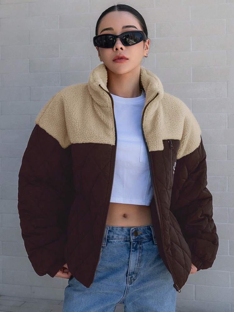 Women's Colorblock Thermal Lined Padded Coat ,Winter Women Clothes,Winter Coat Women Jacket
