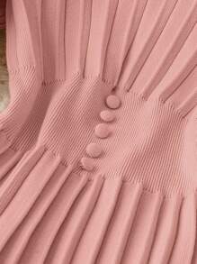 Calvaya Vestido de mujer con cuello en V, plisado, manga larga y cintura ceñida para otoño/invierno