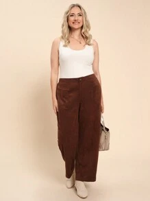 SHEIN LUNE Plus Size Corduroy Straight Leg Thick Pants For Autumn/Winter Holiday Outfit