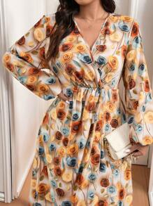 Celure Vestido envolvente con estampado floral 3D talla grande elegante