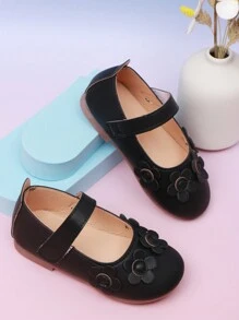 1 đôi giày đế bằng thoải mái thường ngày có móc và vòng họa tiết hoa màu đen cho bé gái sơ sinh - màu đen - Xem 5