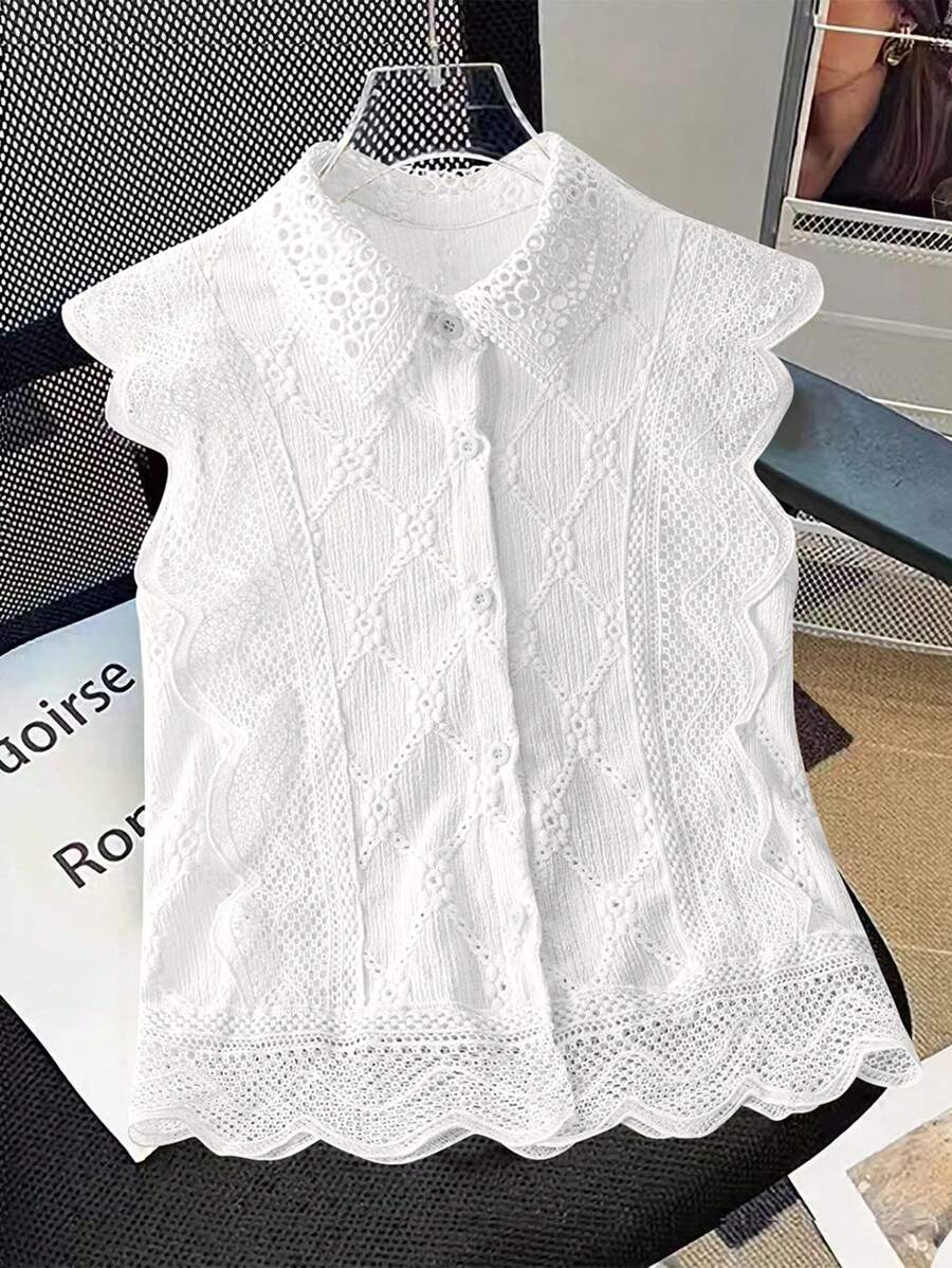 Chiquease 1 件女士简约贝壳边无袖衬衫，优雅通勤，夏季女士衬衫，无袖上衣