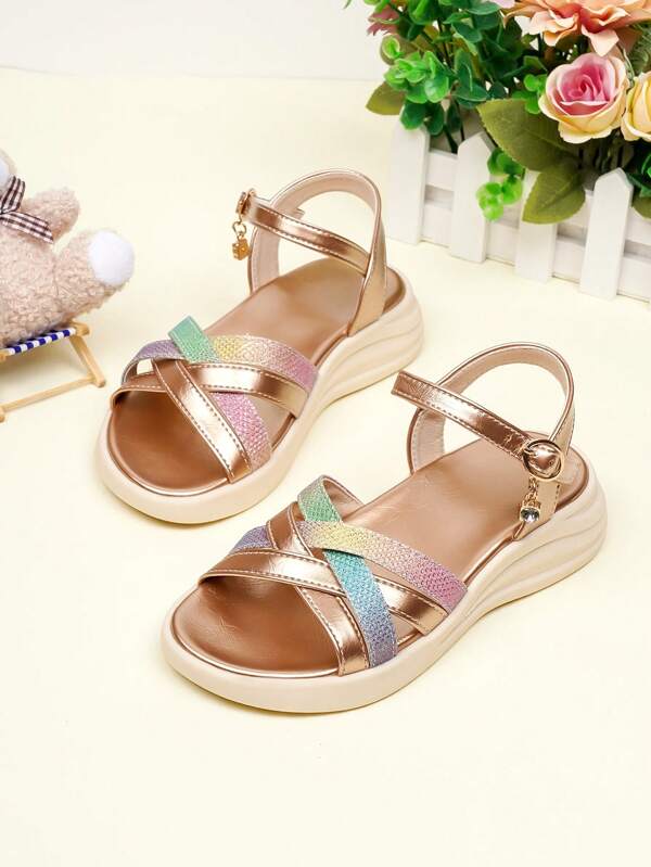 Sandalias casuales con suela gruesa, decoradas con corazones y brillo, transpirables y con diseño lindo y de moda para niñas