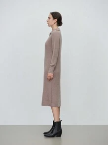 SHEIN LUNE 女士休闲纯色拉链半前毛衣连衣裙，适合秋冬季 - 摩卡棕 - 查看 5