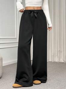 SHEIN EZwear Quần lót giữ nhiệt dày dặn có dây rút màu trơn cho nữ, hàng mới về mùa thu/đông - màu đen - Xem 3