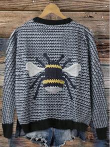 SHEIN Plus Size Pullover Sweater With Vintage Bee Pattern, For Winter Knit Pullover Fall - Black - View 2