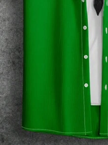 Manfinity Homme 2 件套男士休闲纯色短袖衬衫和短裤套装 - 綠色 - 查看 5