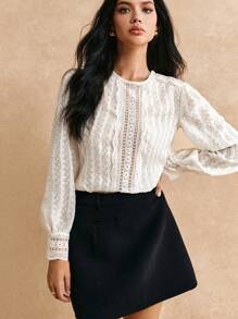 Poéselle 婚礼夏季蕾丝细节透视长袖衬衫，长袖上衣 - 杏色 - 查看 2