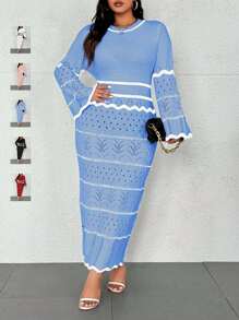 Celure Plus Size Women Pullover Sweater Dress With Flared Sleeves, Casual, For Autumn/Winter Fall Cloth For Women