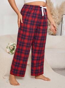 Pantalones casuales minimalistas con diseño de cuadros y nudo delantero para mujer de talla grande, para uso diario